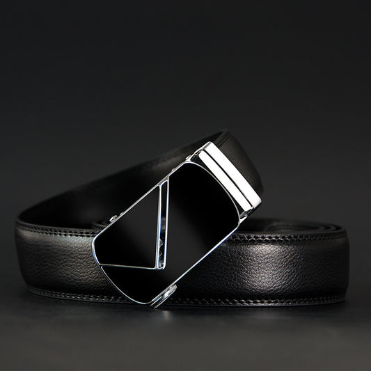 Business Casual Cowhide Leather Belt - Automatic Fit Comfort