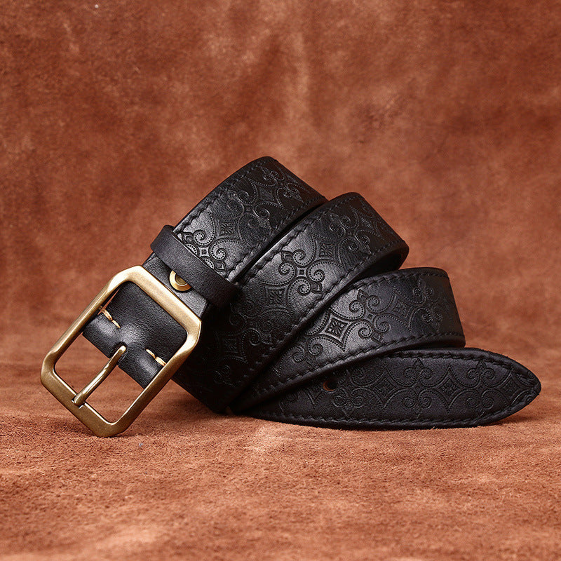 Carved Double-Sided Cowhide Leather Belt