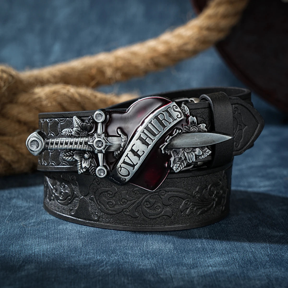 Antique Western Sword Heart Belt Buckle - Unisex Metal Gift