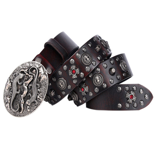 Punk Streetwear Cowhide Rivet Belt - Bold Everyday Edge