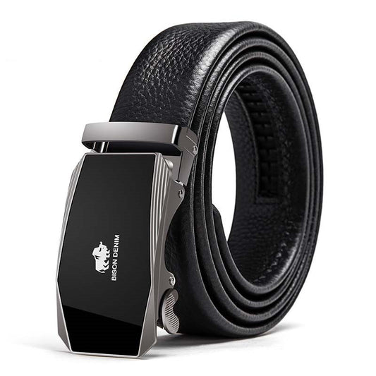 Business Glossy Leather Dress Belt - Auto Buckle Comfort Fit