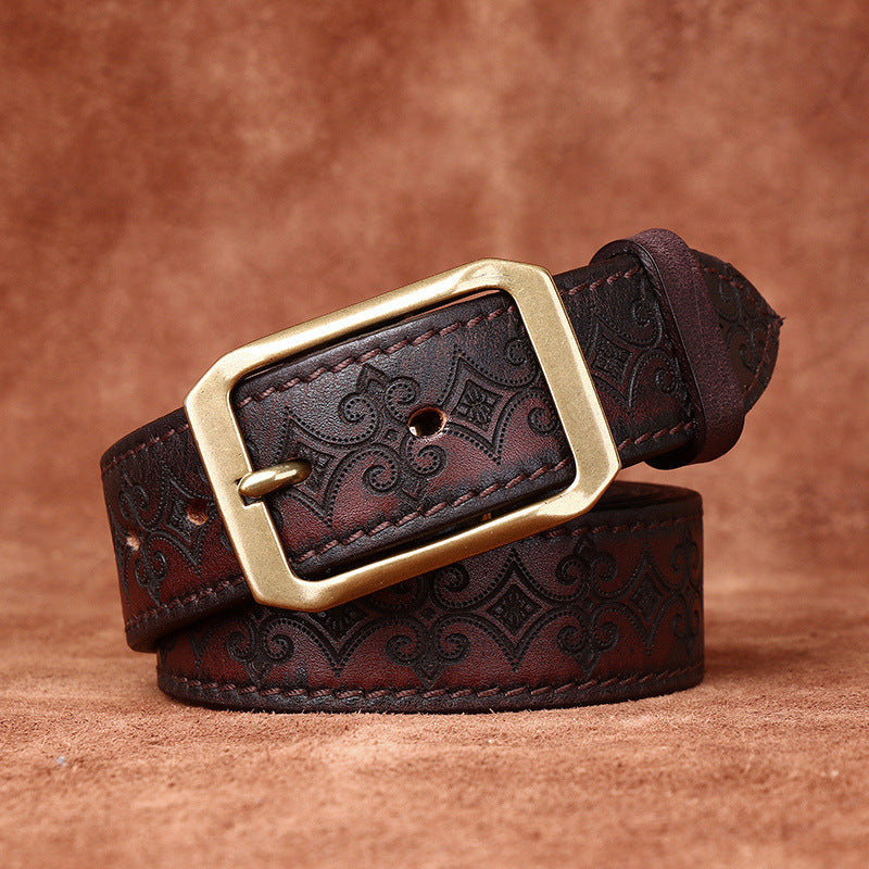 Carved Double-Sided Cowhide Leather Belt