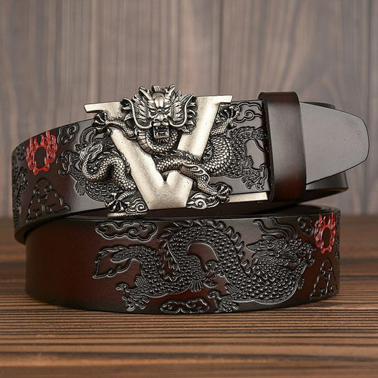 Western Embossed Leather Belt - V-Dragon Auto Fit