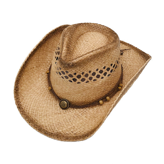 Unisex Raffia Straw Cowboy Hat - Wide Brim Sombrero Style