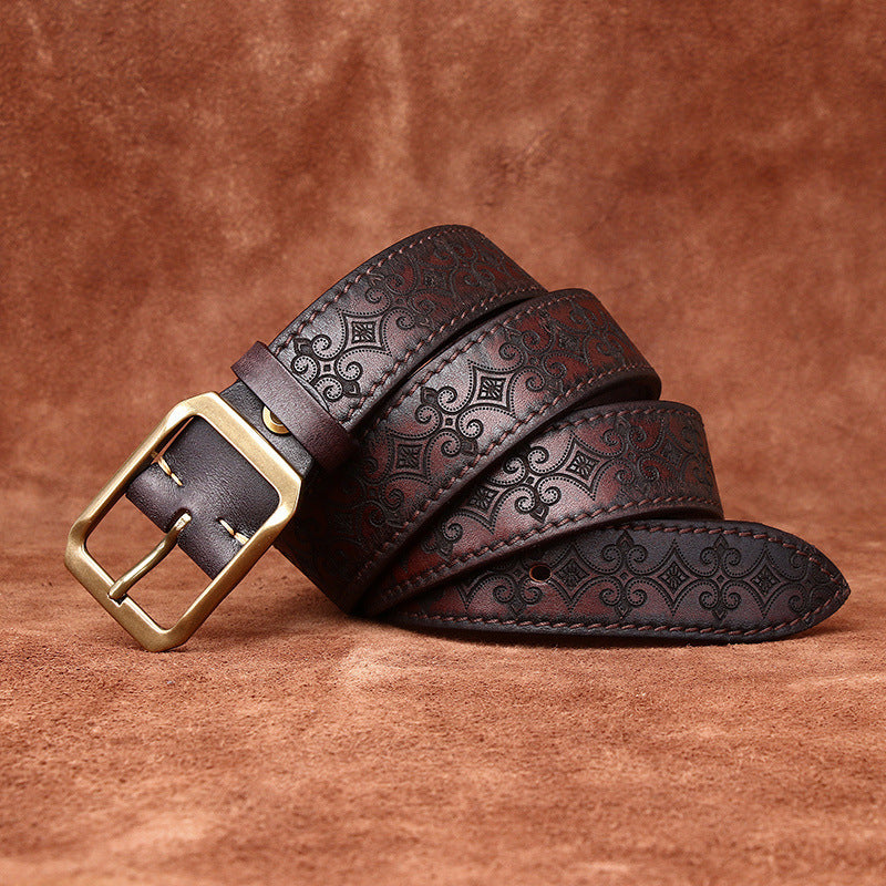 Carved Double-Sided Cowhide Leather Belt