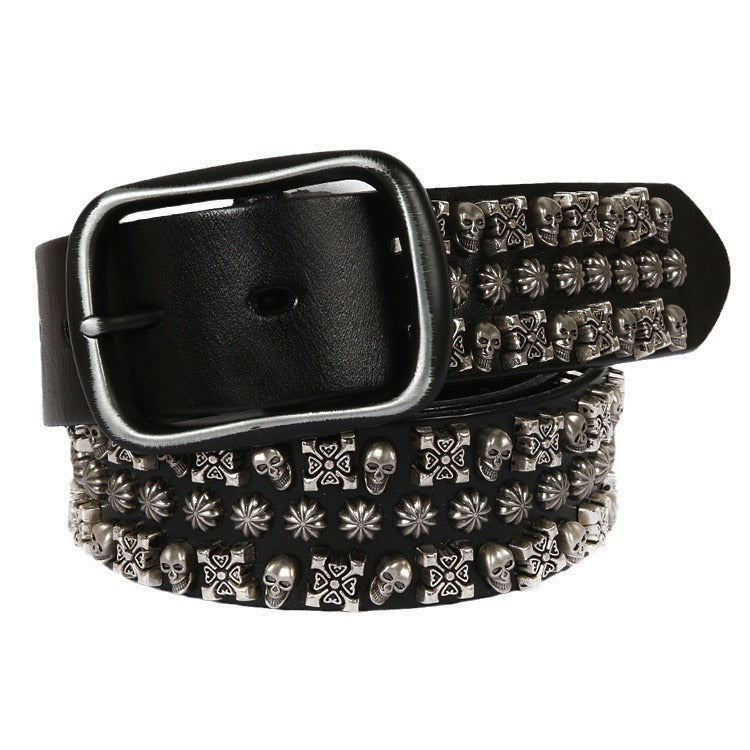 Punk Skull Rivet Cowhide Belt for Men