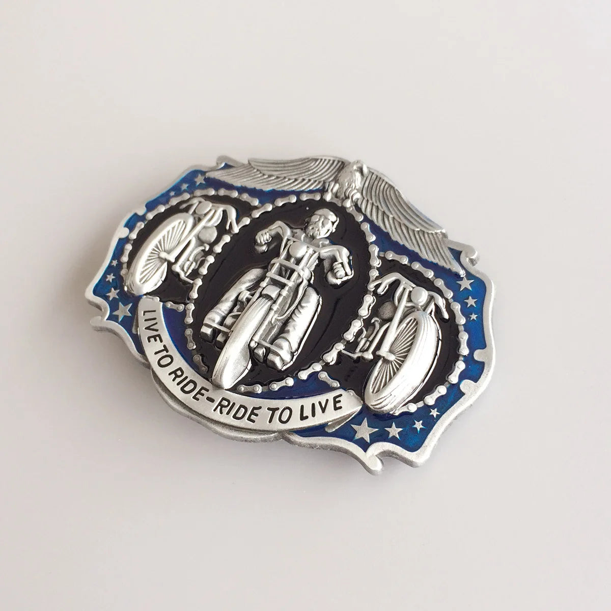 Live to Ride Ride to Live Men's Motorcycle Belt Buckle - Vintage Style Enamel