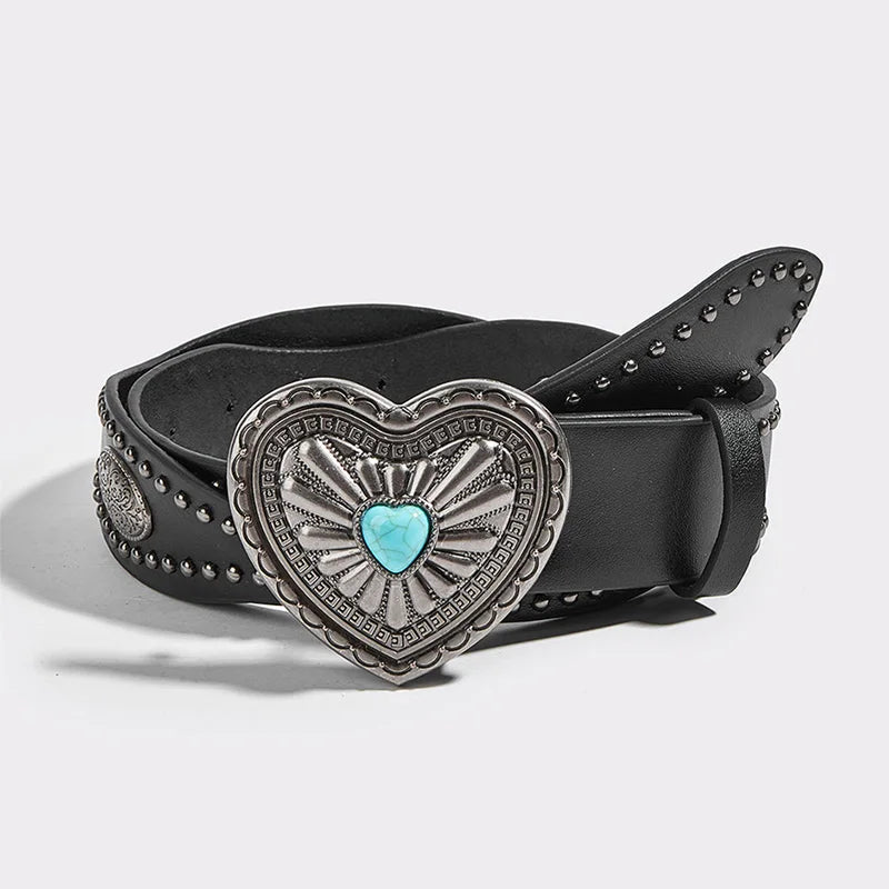 Unisex Studded Western Leather Waist Belt – Fashionable Punk Style & Unique Buckle