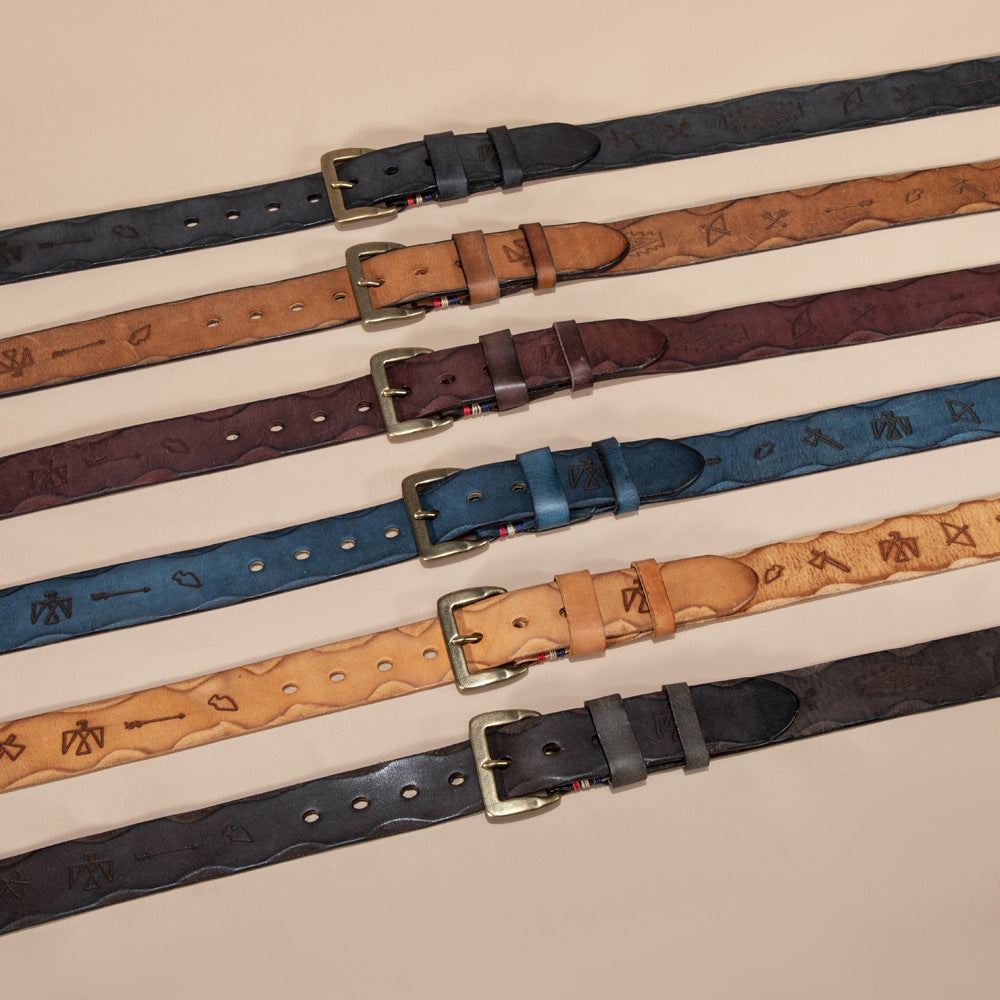 Men’s Vegetable Tanned Cowhide Leather Belt with Brass Buckle