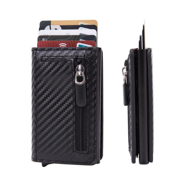 Carbon Fiber RFID Blocking Wallet – Slim Minimalist Metal Card Holder for Men & Women, Double-Sided Credit Card Case with Magnetic Closure