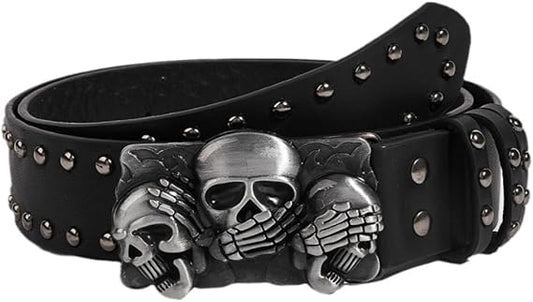 Men's Skull Buckle Punk Belt – Black Studded Y2K