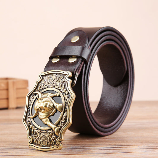 Western Cowhide Belt - Statement Copper Buckle