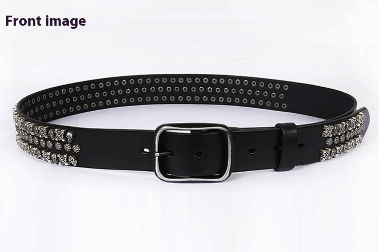 Punk Skull Rivet Cowhide Belt for Men