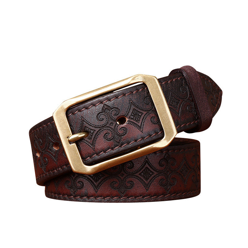 Carved Double-Sided Cowhide Leather Belt