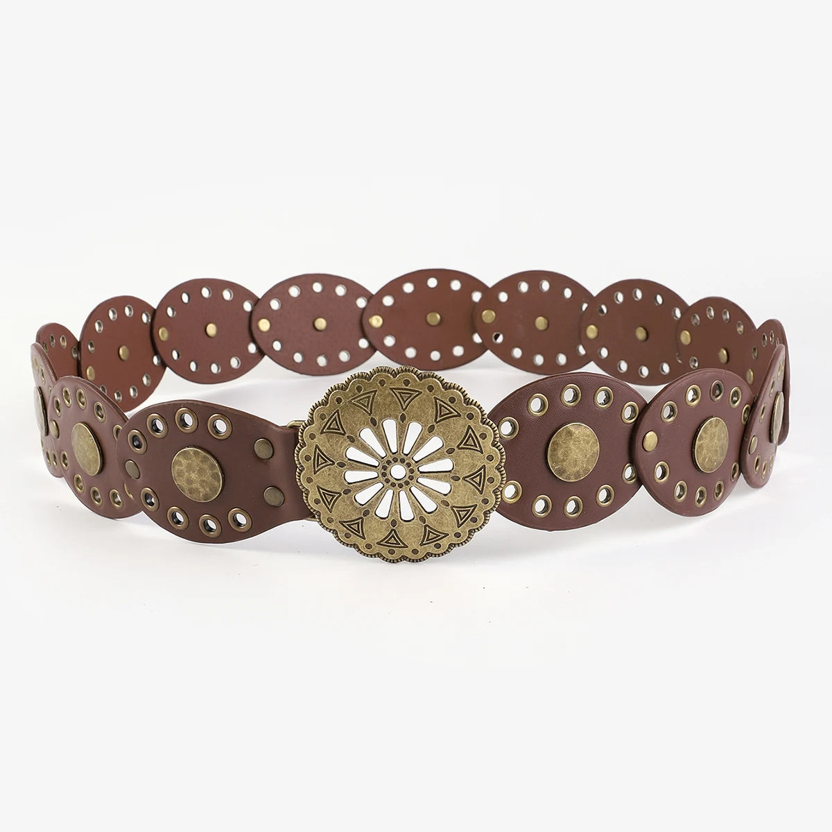 Women's Retro Western Wide Belt – Round Hollow Metal Buckle, PU Leather