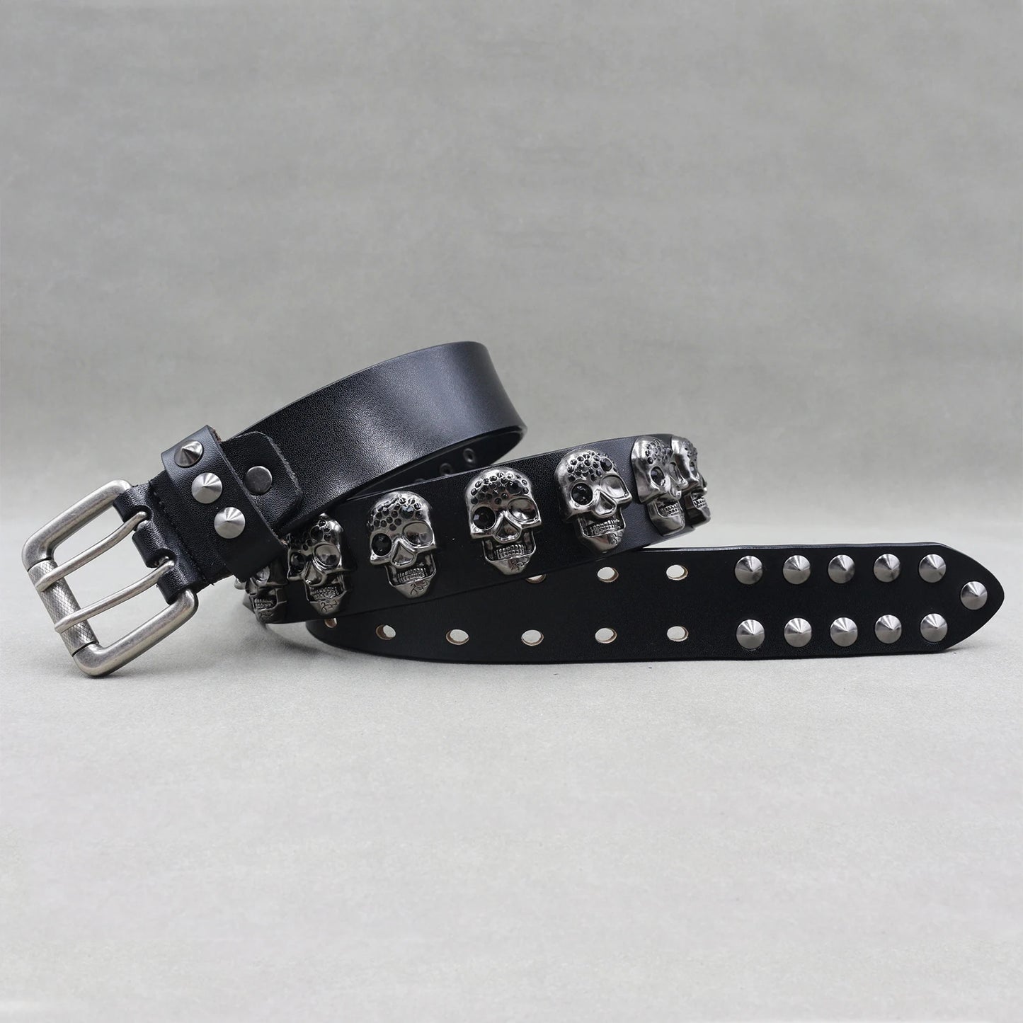 Unisex Genuine Western Leather Cross Rivet Punk Belt - Hip Hop Style