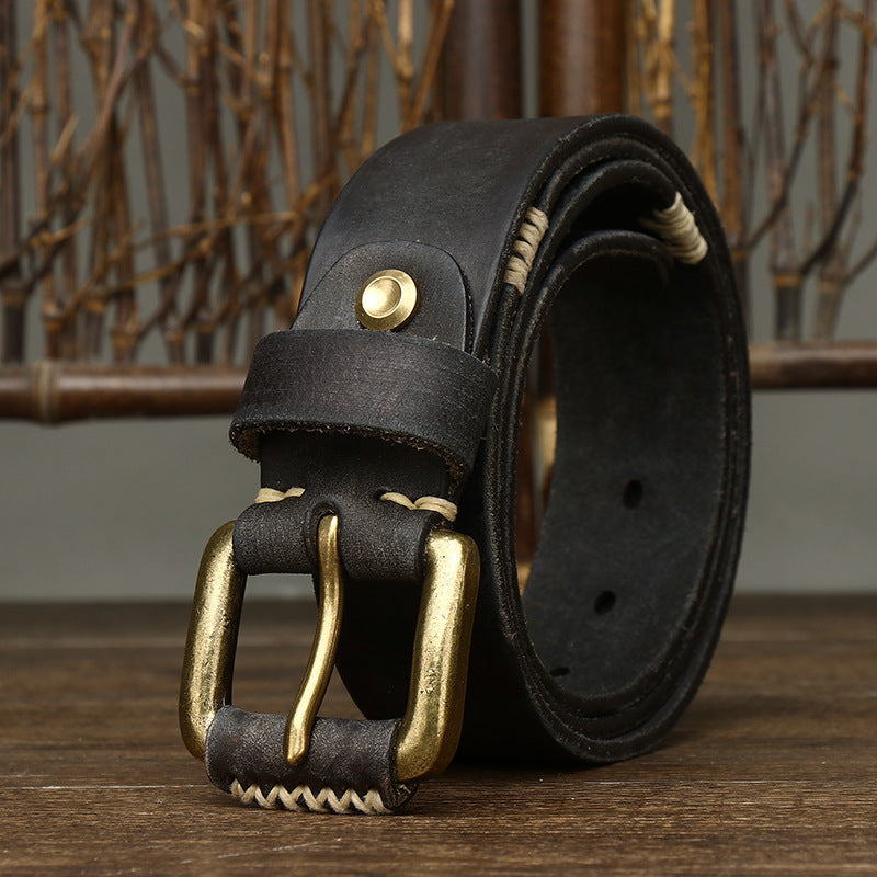 Handmade Retro Cowhide Leather Belt for Men