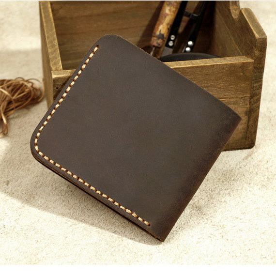 Men’s Handmade Genuine Leather Wallet – Retro Horizontal Square Design