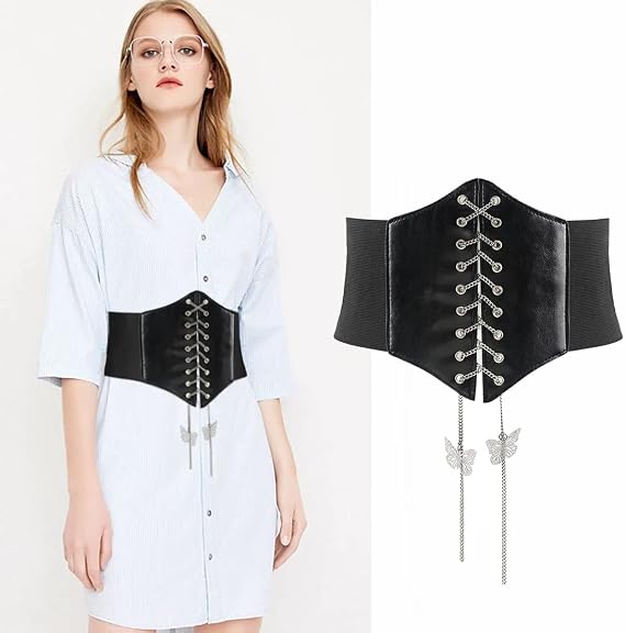 Wide Lace-Up Elastic Corset Waspie Belt - XS to Plus Size