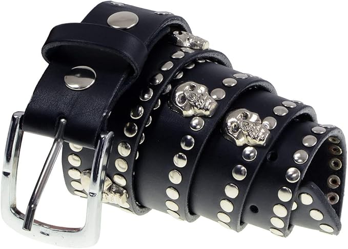 Men's Studs & Skulls Biker Leather Belt