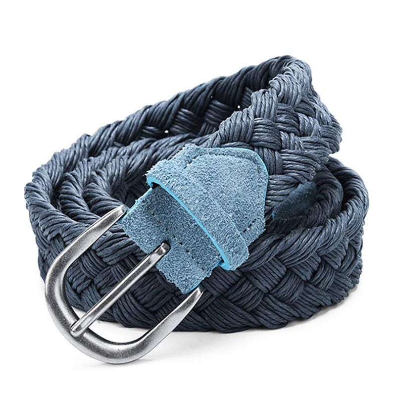 Men’s Suede Woven Canvas Golf Belt with Alloy Square Buckle
