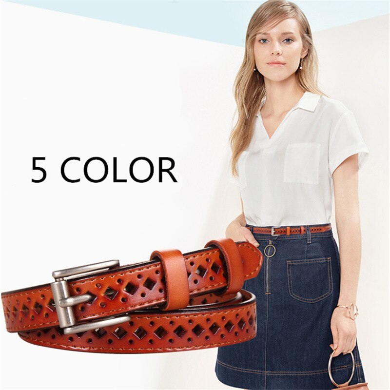 Premium Cowhide Leather Casual Belt for Women with Sleek Metal Buckle – Slim 1.3cm Width, Adjustable Fit, and Classic Color Options for Everyday Style