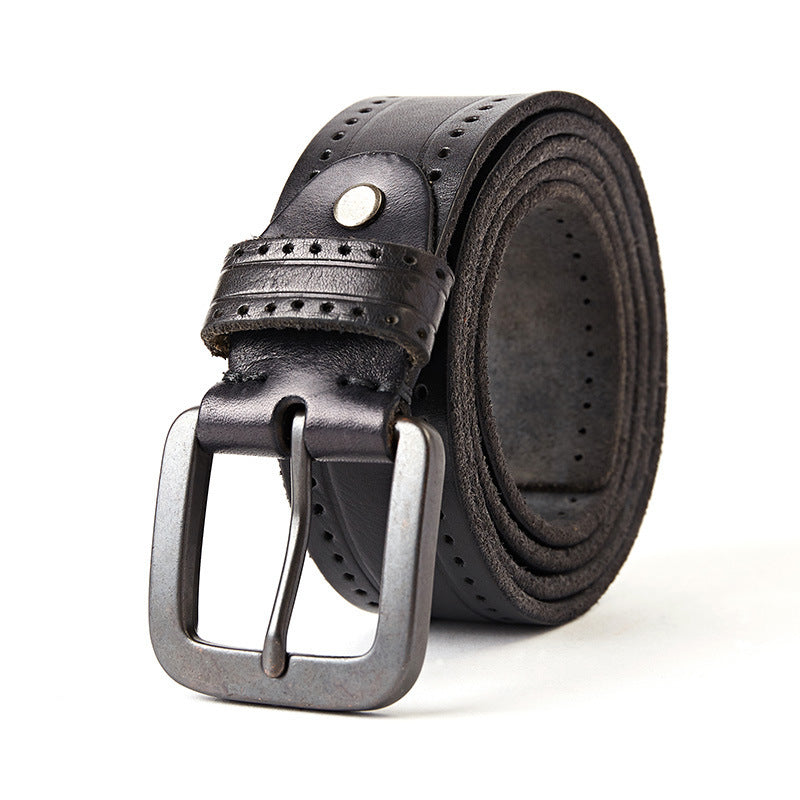 Natural Leather Belt with Matte Metal Buckle