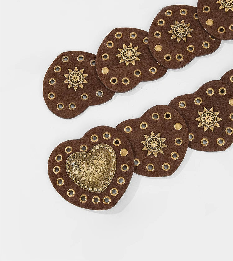 Adjustable Women's Western Leather Heart Cutout Belt – Boho, Gothic & Punk Style