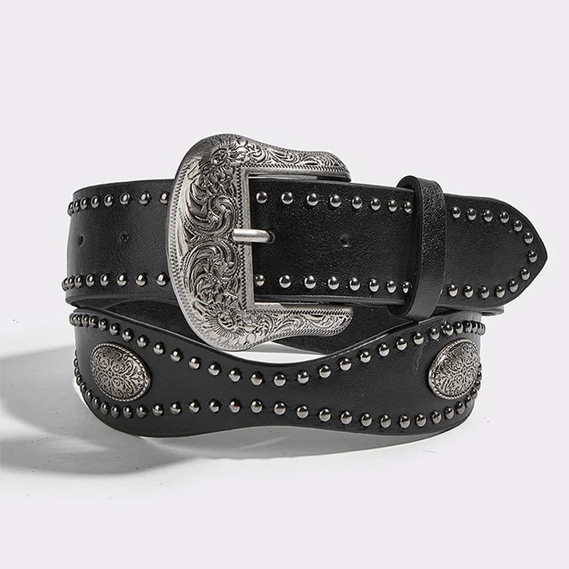 Unisex Studded Western Leather Waist Belt – Fashionable Punk Style & Unique Buckle