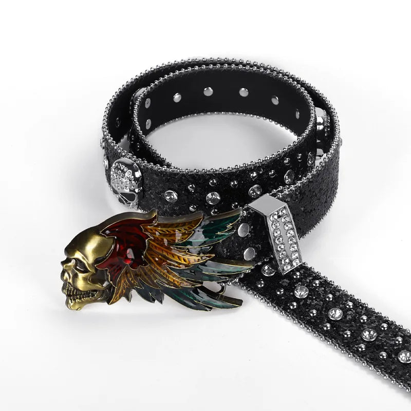 Designer Rhinestone Studded Western Belt for Men & Women – PU Leather Bling