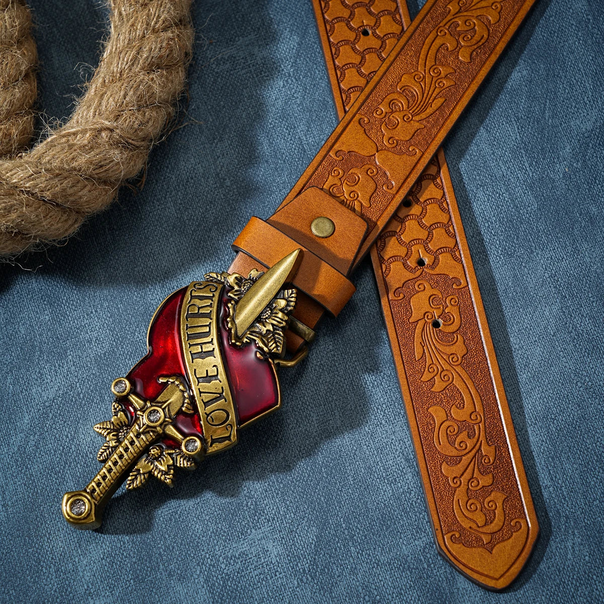 Antique Western Sword Heart Belt Buckle - Unisex Metal Gift