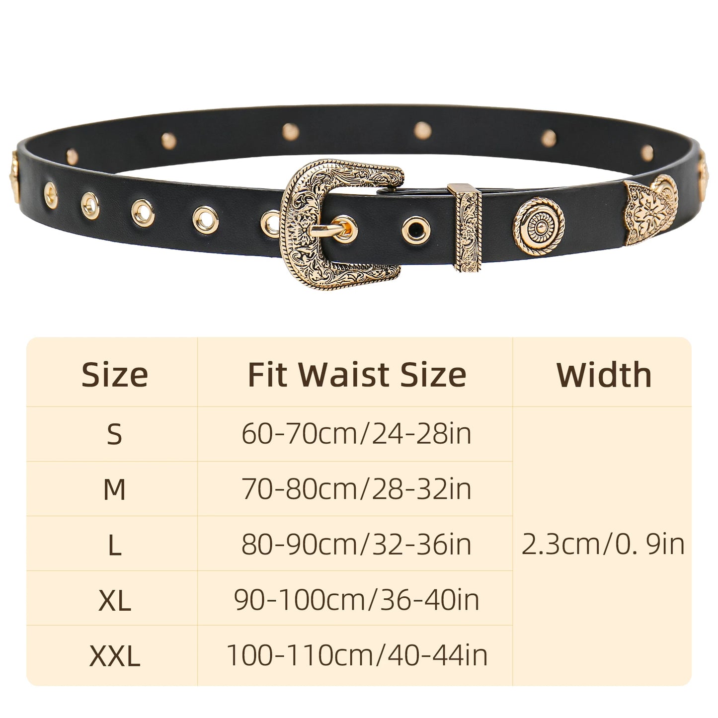 Women's Studded Faux Leather Belt - Western Punk Style for Dresses & Jeans