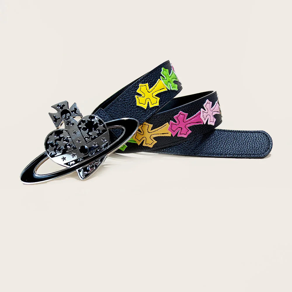 Unisex Colorful Lychee Pattern PU Leather Belt – Gothic, Western & Punk Jeans Style