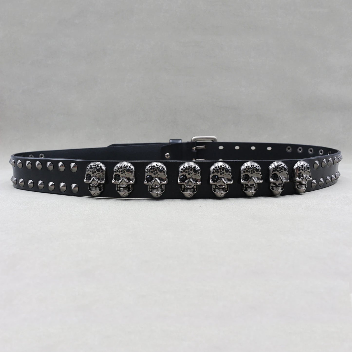 Unisex Genuine Western Leather Cross Rivet Punk Belt - Hip Hop Style