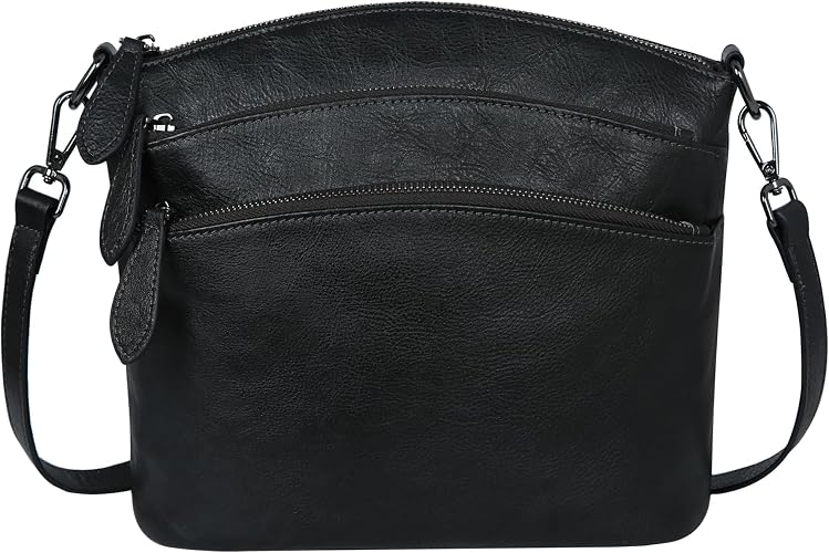 Women's Coffee Vegetable-Tanned Leather Crossbody Satchel with 3 Top Zippers