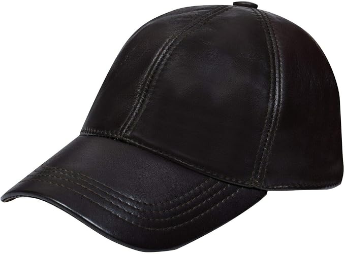 Burgundy Genuine Nappa Leather Baseball Cap with Adjustable Strap and Curved Visor