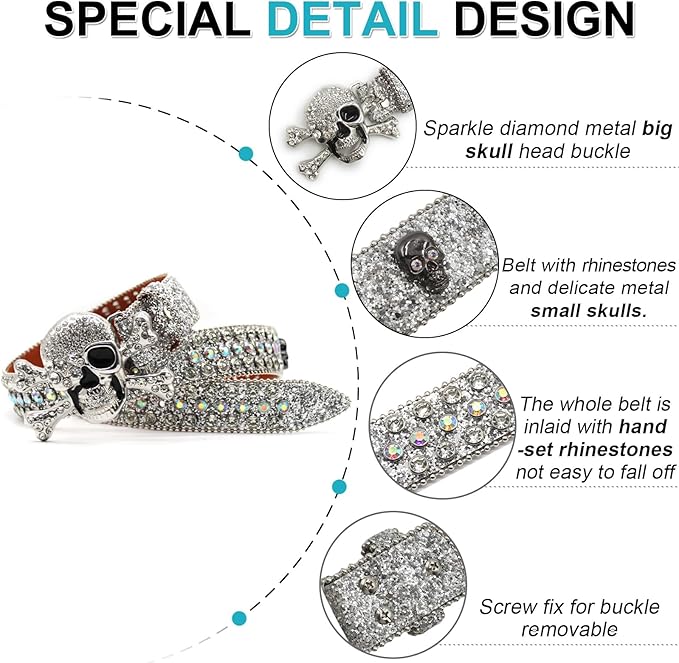 Unisex Rhinestone Skull Belt – Punk Y2K Bling