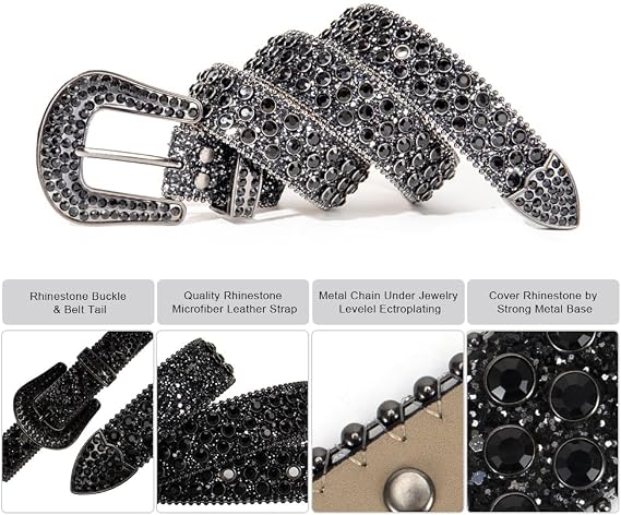 Unisex Diamond Studded Rhinestone Belt – Microfiber Leather