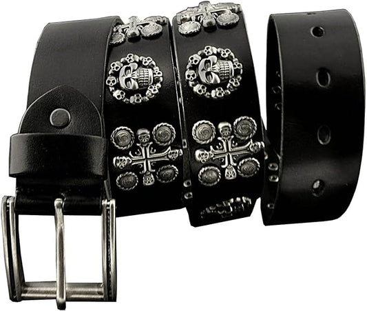 Men's Punk Skull Cross Genuine Leather Belt – Black | BeltNBuckles