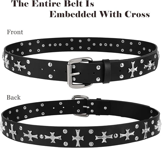Unisex Studded Cross Goth Punk Belt – Gold/Silver