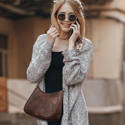 Women's Coffee Brown Vegan Leather Crossbody Shoulder Bag with Adjustable Strap