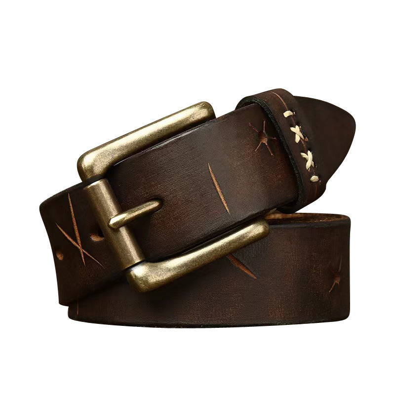 Washed-Out Vintage Cow Leather Pin Buckle Jeans Belt