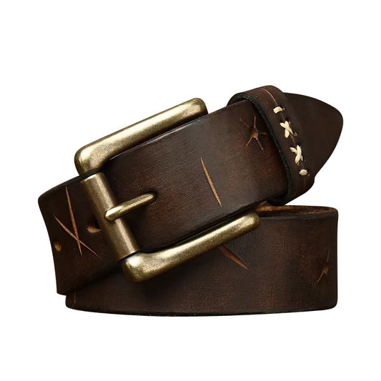 Vintage Washed Cowhide Jeans Belt - Rugged Everyday Fit