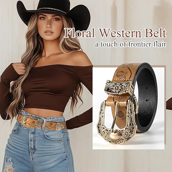 Women's Vintage Western Belt – Gold Buckle Size S