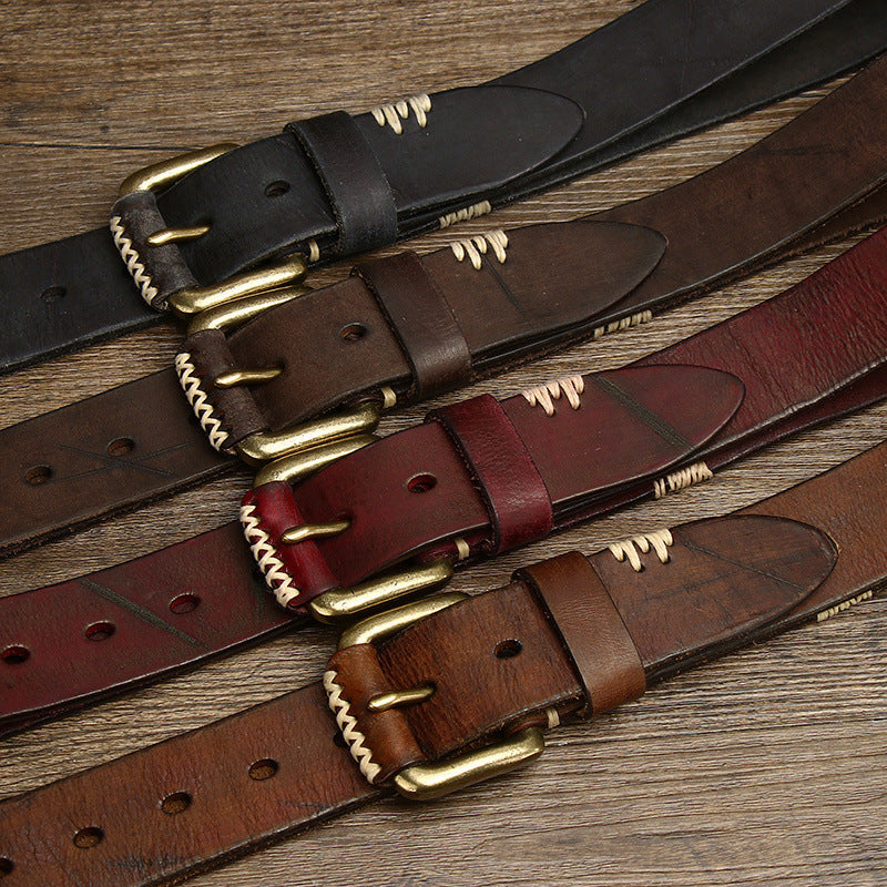 Handmade Retro Cowhide Leather Belt for Men