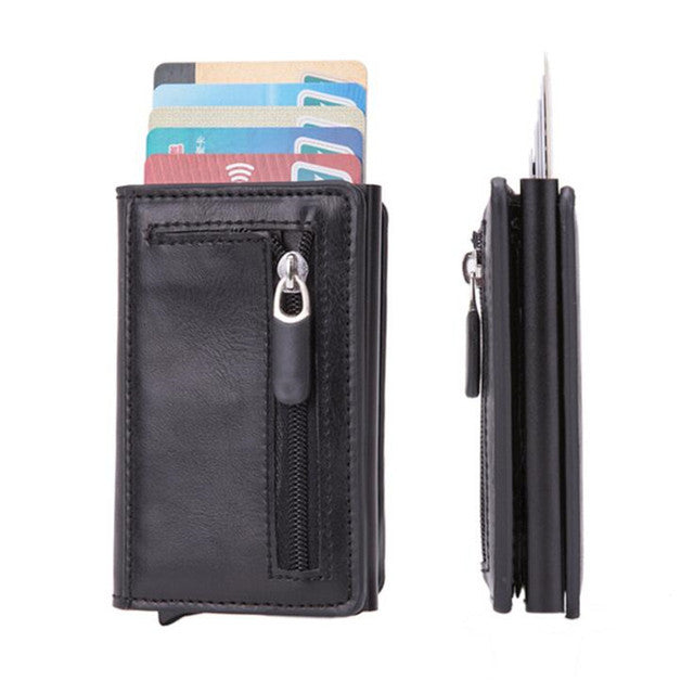 Carbon Fiber RFID Blocking Wallet – Slim Minimalist Metal Card Holder for Men & Women, Double-Sided Credit Card Case with Magnetic Closure