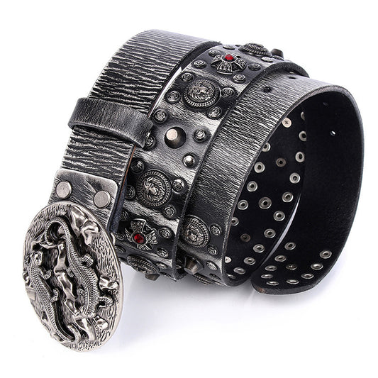 Punk Streetwear Cowhide Rivet Belt - Bold Everyday Edge