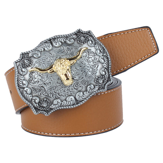 Western Leather Belt - Floral Heart Buckle Statement