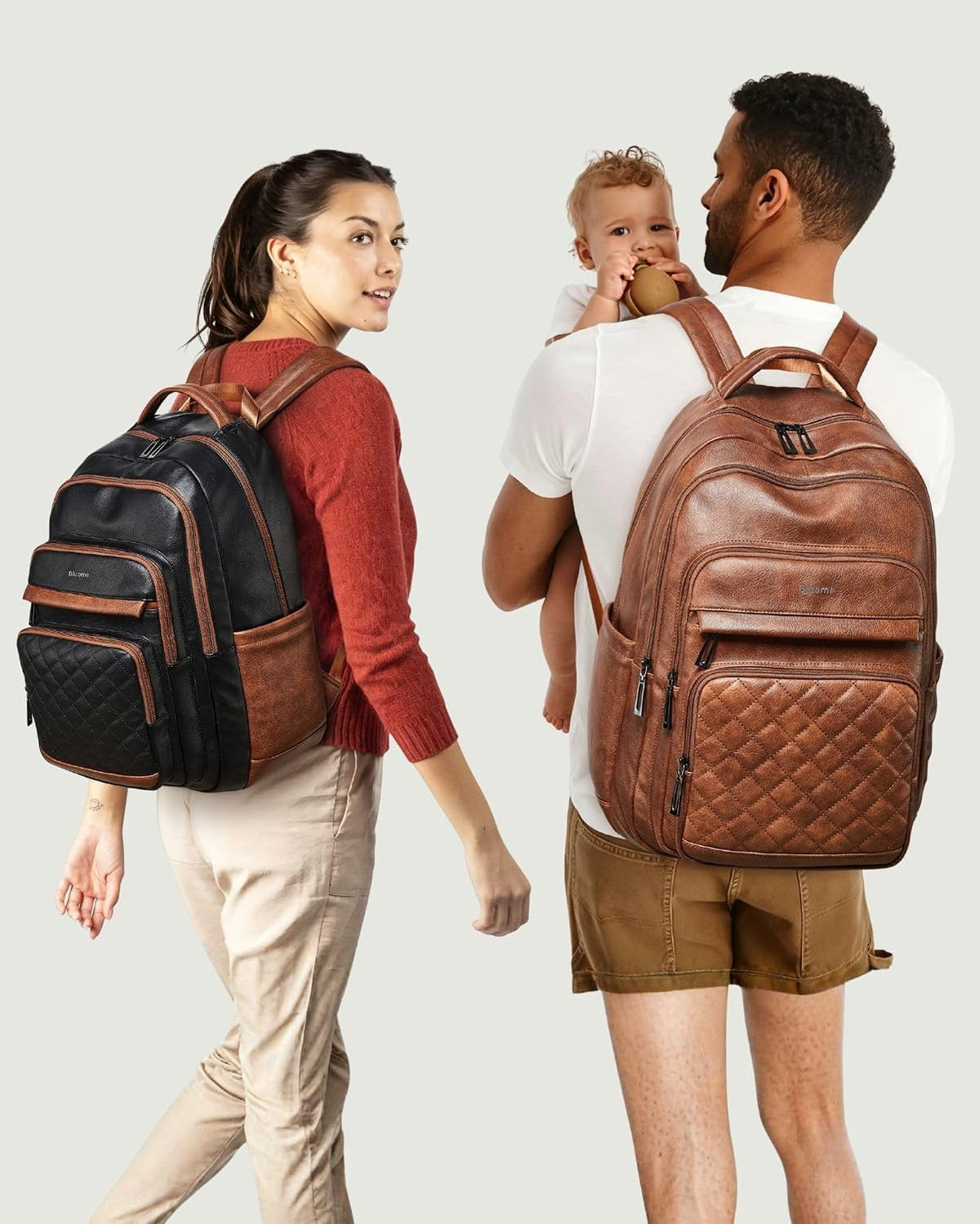Women's Black and Brown Vegan Leather 43L Laptop Backpack for Work and Travel