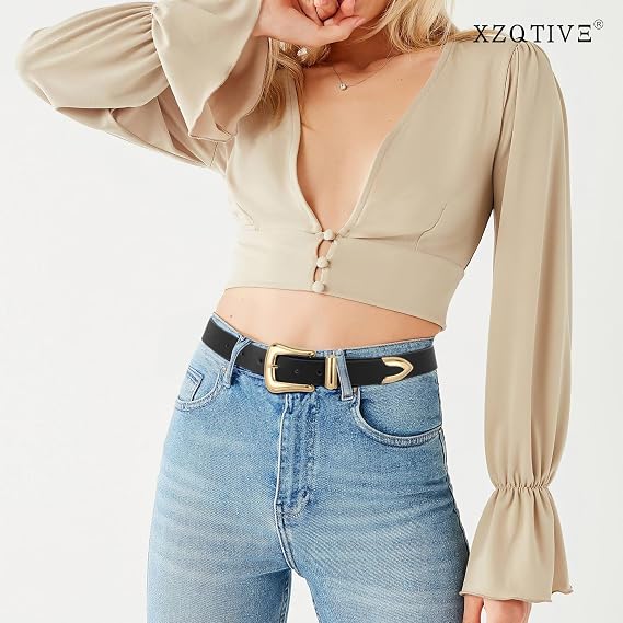 Women's Leather Belt – Retro Silver Buckle